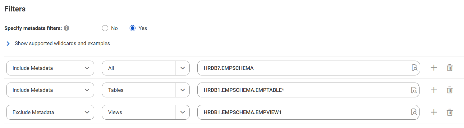 The image shows a sample filter with two include metadata conditions and one exclude metadata condition.