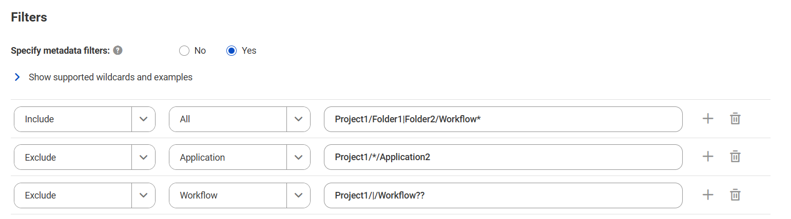 The image shows a sample filter with one include condition and two exclude conditions.
