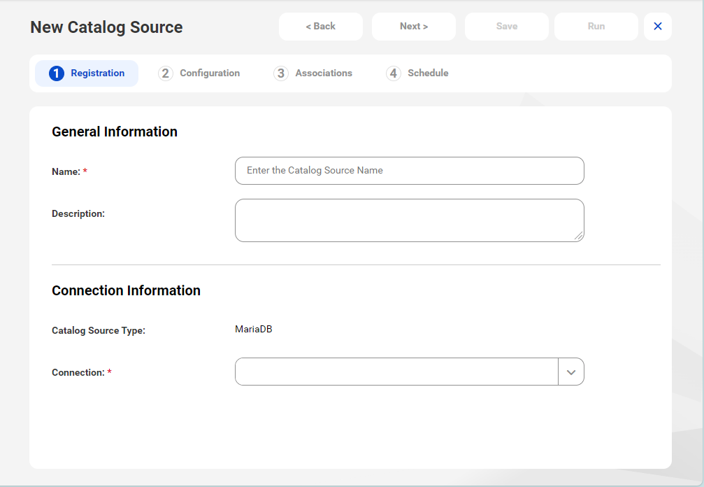 The image shows the MariaDB Registration tab with General Information and Connection Information areas.