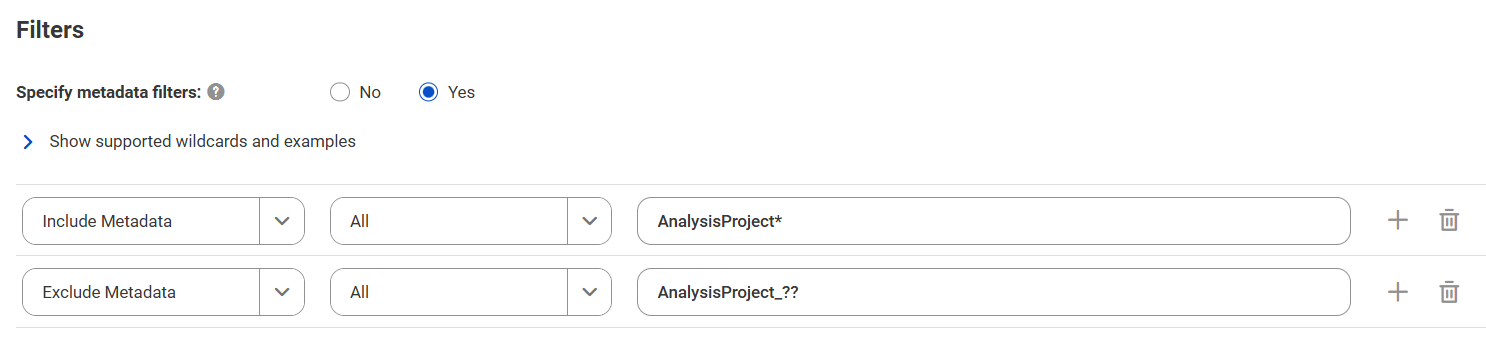 The image shows a sample filter with one include condition and one exclude condition.