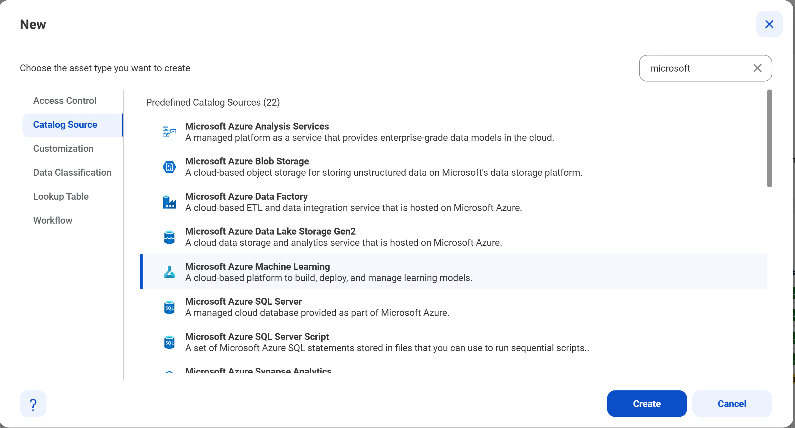 The New Catalog Source page contains a list of catalog source types and an option to create a new catalog source.