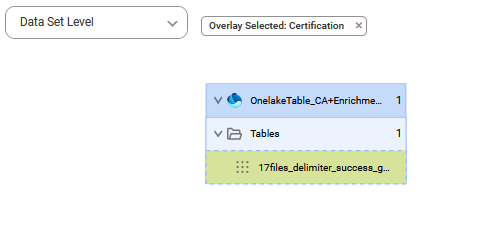 The image shows the data set level lineage for the 17files_delimiter_success file.