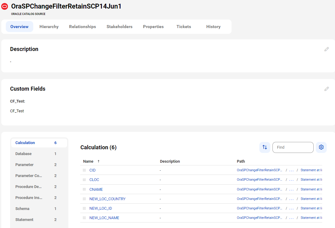 The image shows a sample Oracle asset page with tabs that allow you to view the asset.
