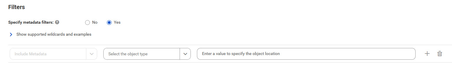 The image shows the Filters area for the Qlik Sense catalog source.