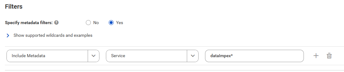 The image shows a filter condition added based on the table object type with the name of the object specified.