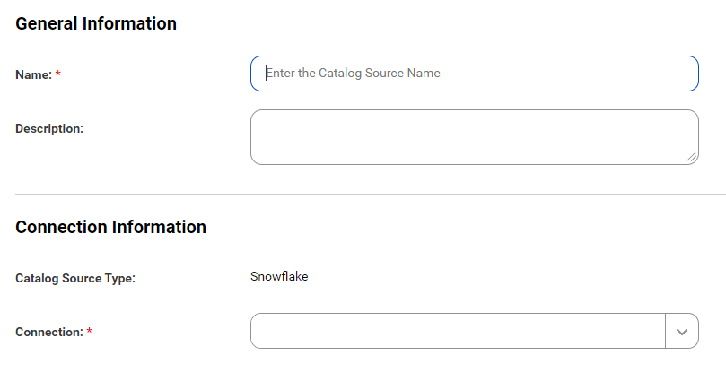 The image shows a Snowflake Registration tab with General Information and Connection Information areas.