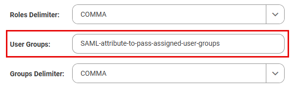 Mapping the SAML attribute for user groups.