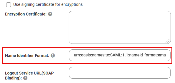 The Name Identifier Format field under the Identity Provider Configuration section.