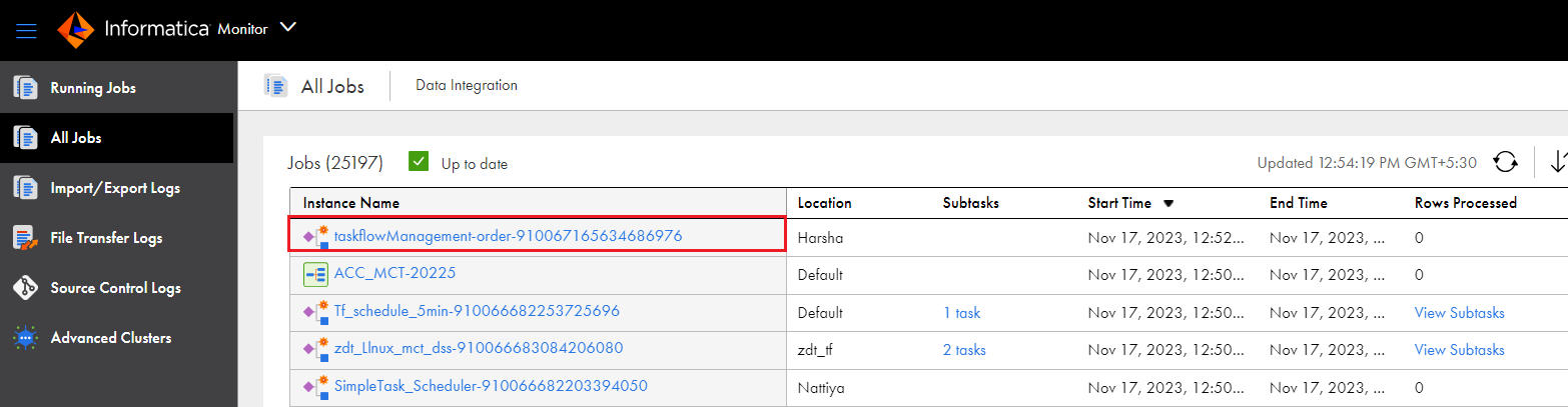 This image shows a taskflow instance includes a custom name,