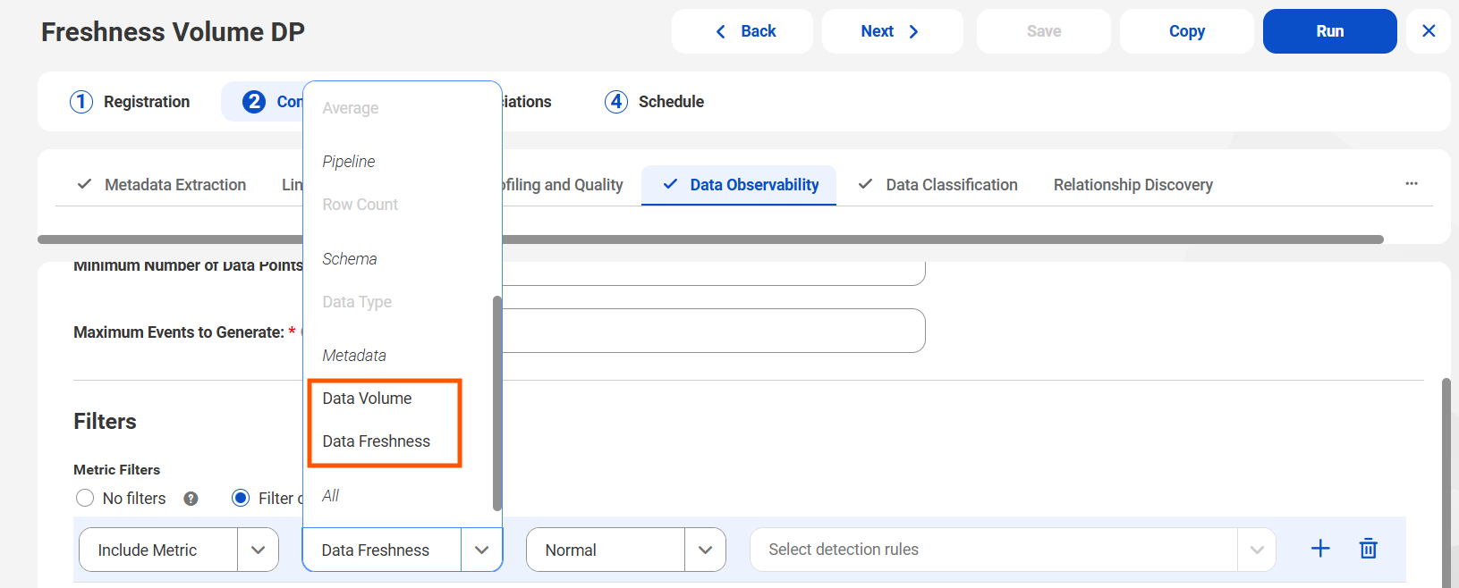 See the new data observability metrics in a catalog source.