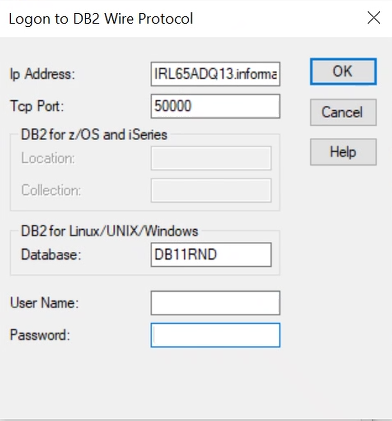 The image shows to specify the credentials of your DB2 database.