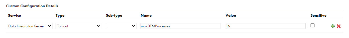 The Custom Configuration Details section of the agent details page shows the maxDTMProcesses property with a value of 16.