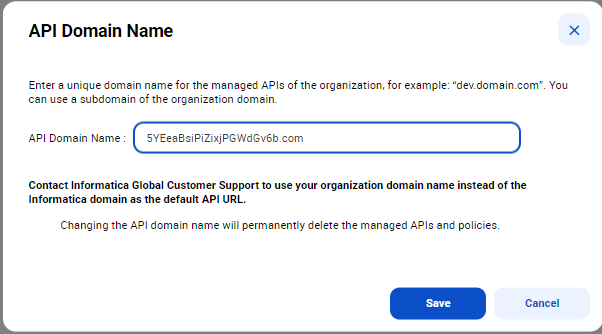 API Domain Name provisioning dialog box