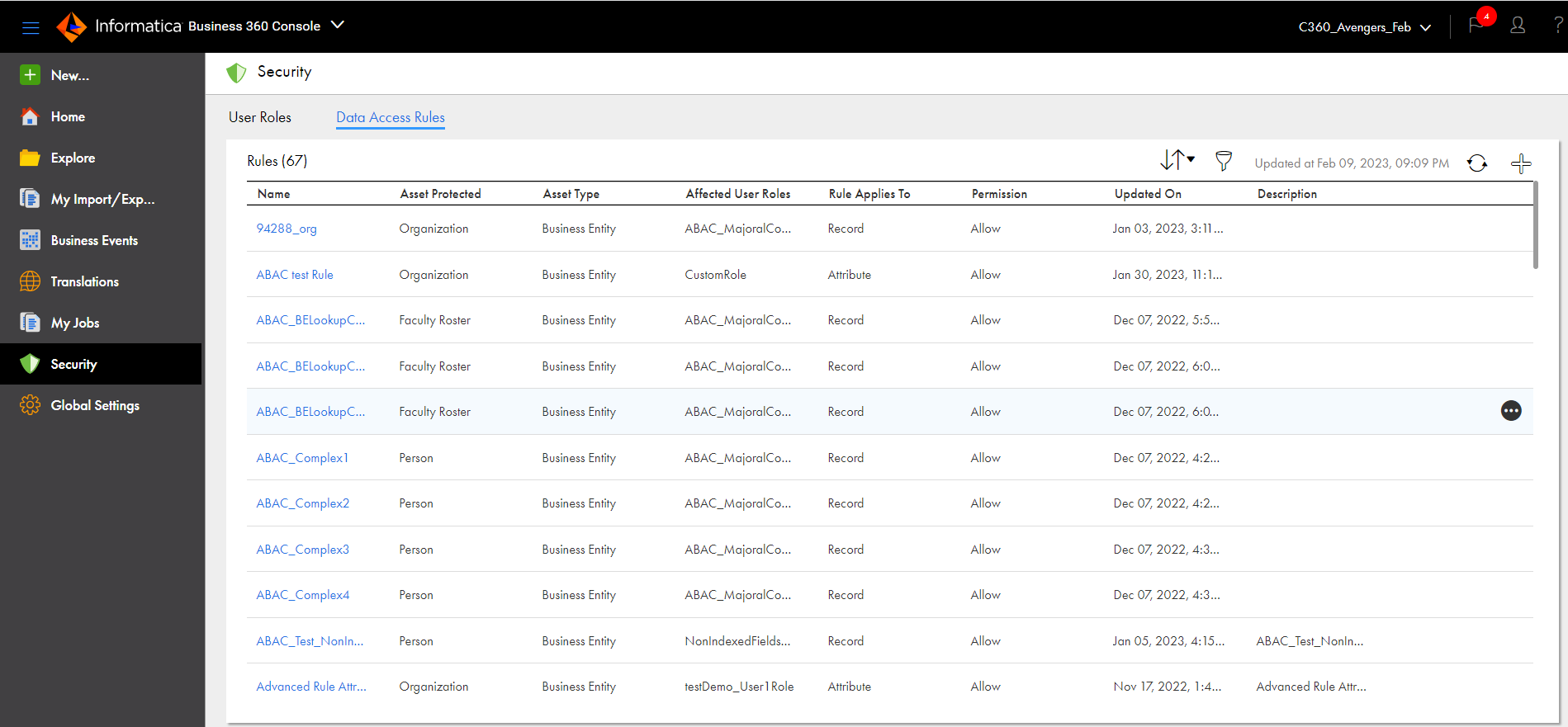 Click a data access rule to open the data access rule details page.
