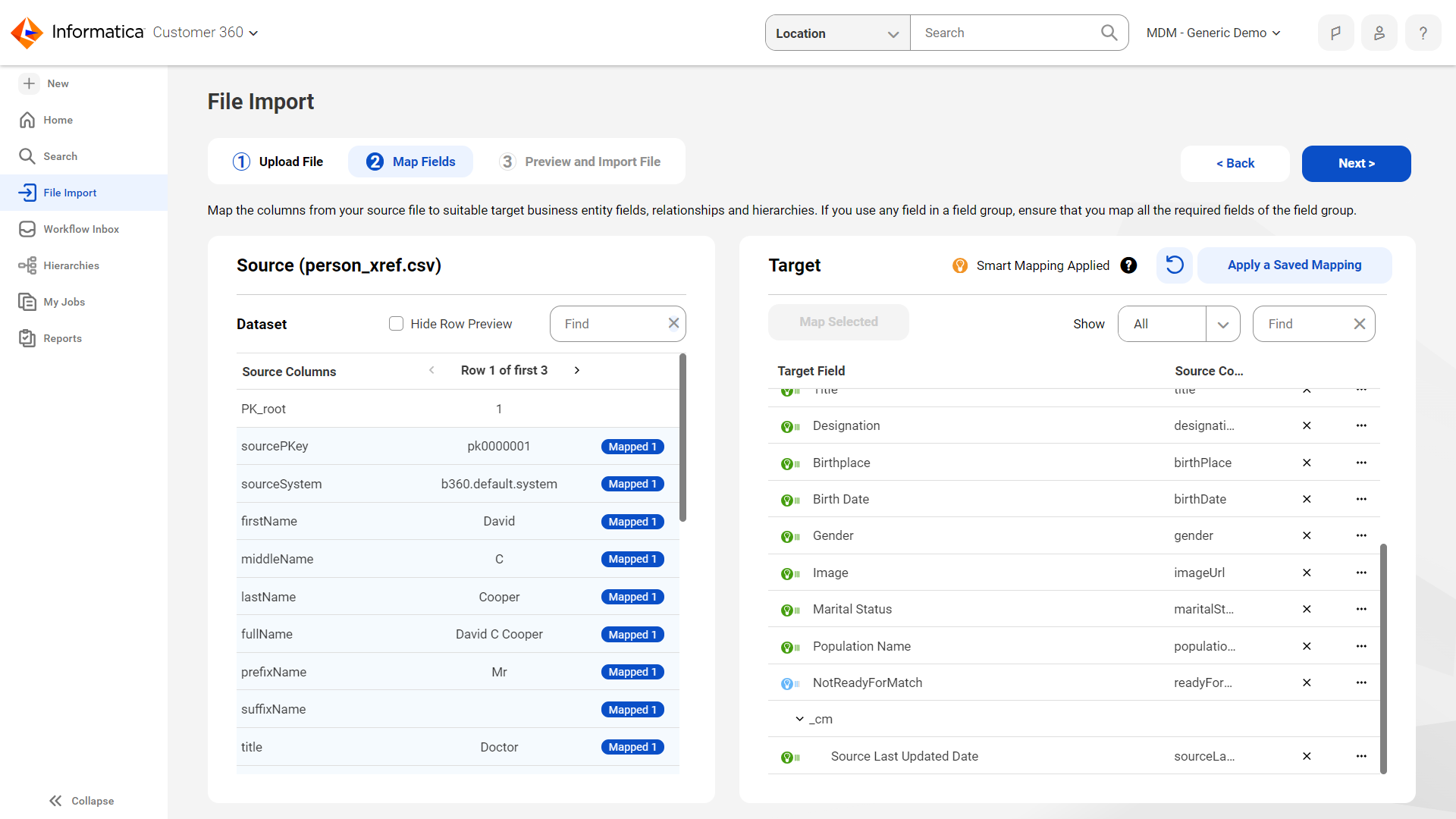 Mapping system-generated fields on the File Import page