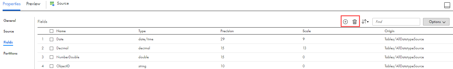 This image displays the options to add and remove source fields.