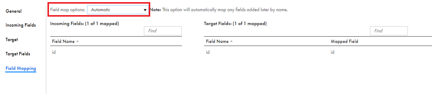 Retain fields automatically using the Automatic field map option.