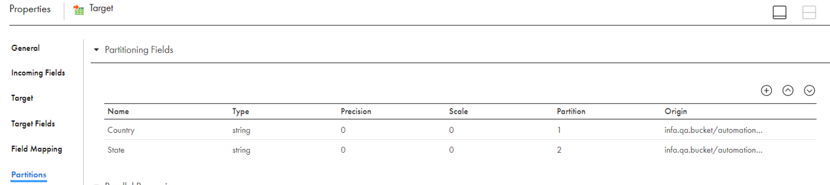 The Partitions tab shows the partition columns that you selected.