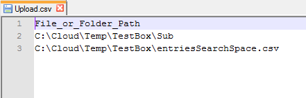 The image shows the contents of the upload.csv file