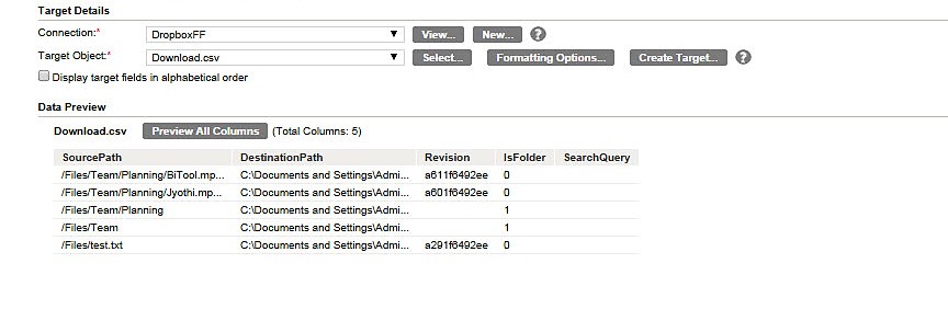 The image displays the target configuration page.