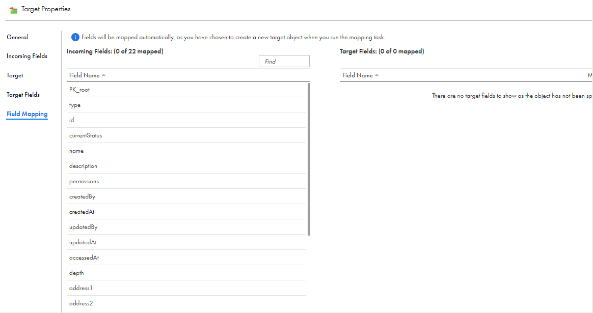 The following image shows the mapped fields in the Field Mapping tab.