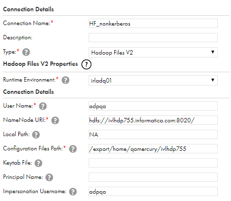 connection properties on non-kerberos