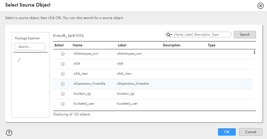 Select a source object from the list and click OK.