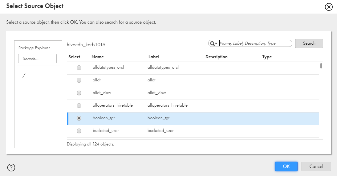 Select source object from the list.