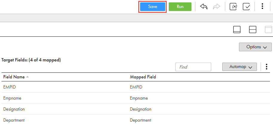 The image shows the field mapping