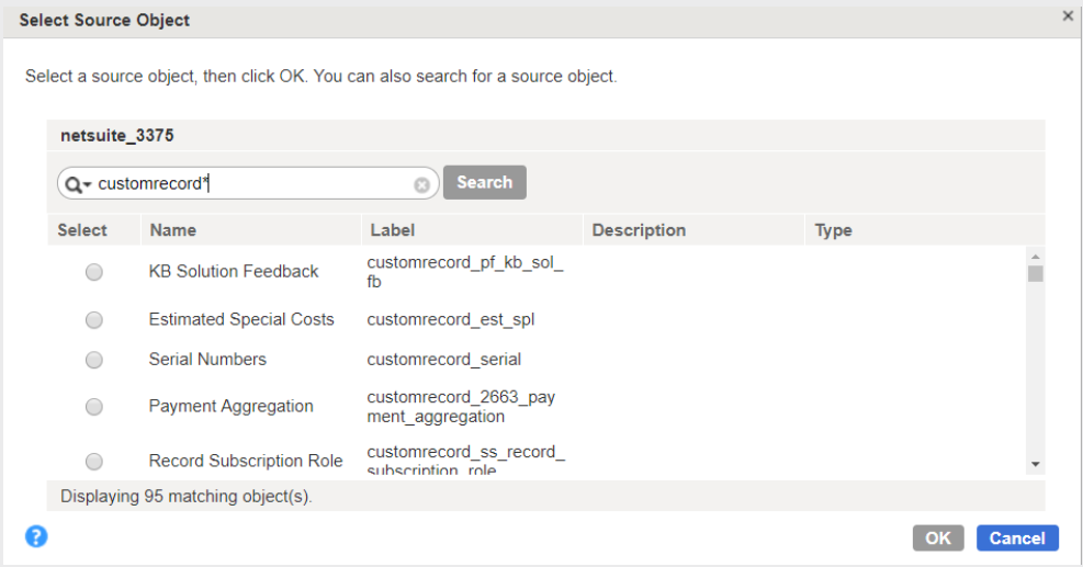 The image shows custom objects for NetSuite V2 sources.