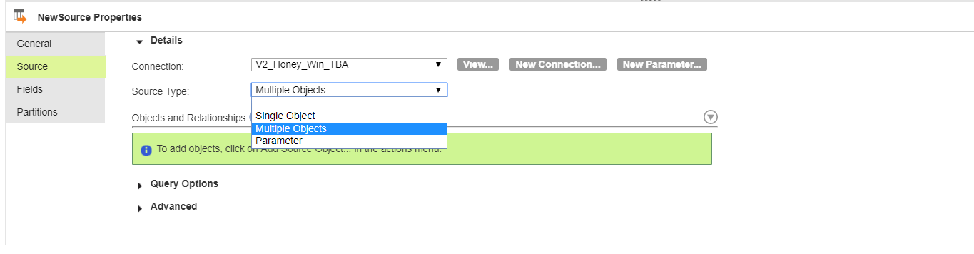 Select the source type as multiple objects.