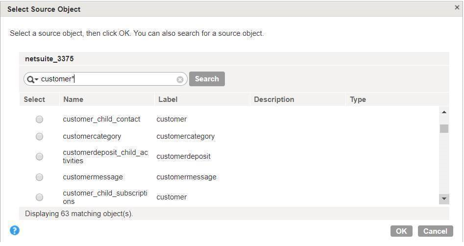 The image shows standard objects for NetSuite V2 sources.