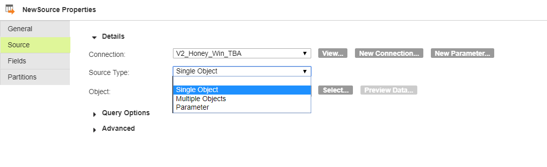 Select the source type as single object.