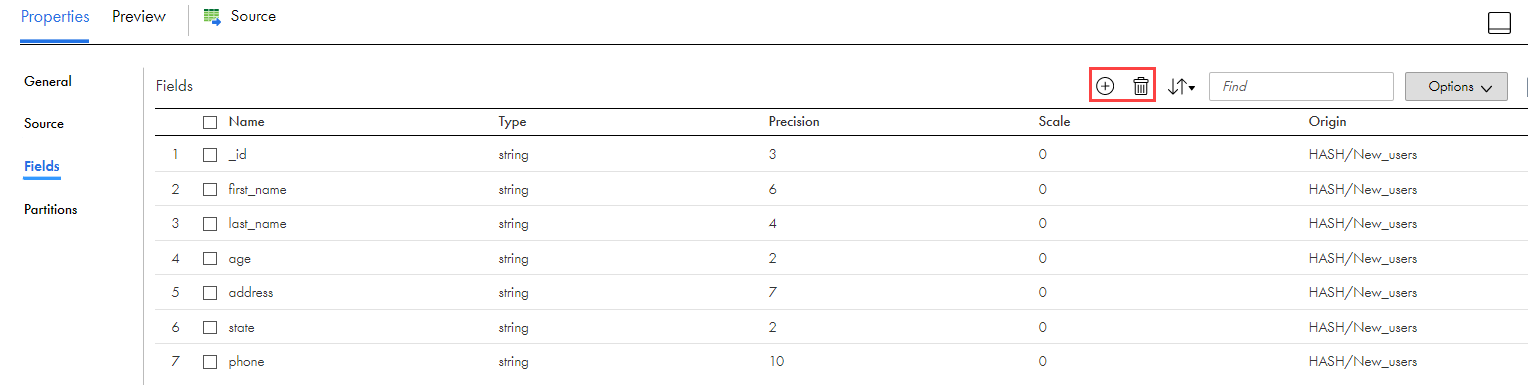 This image displays buttons to add or remove source fields.