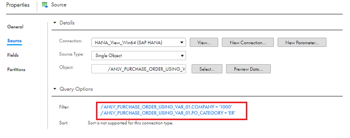 The image shows the variable VAR_01 associated with fields COMPANY and PO_CATEGORY.