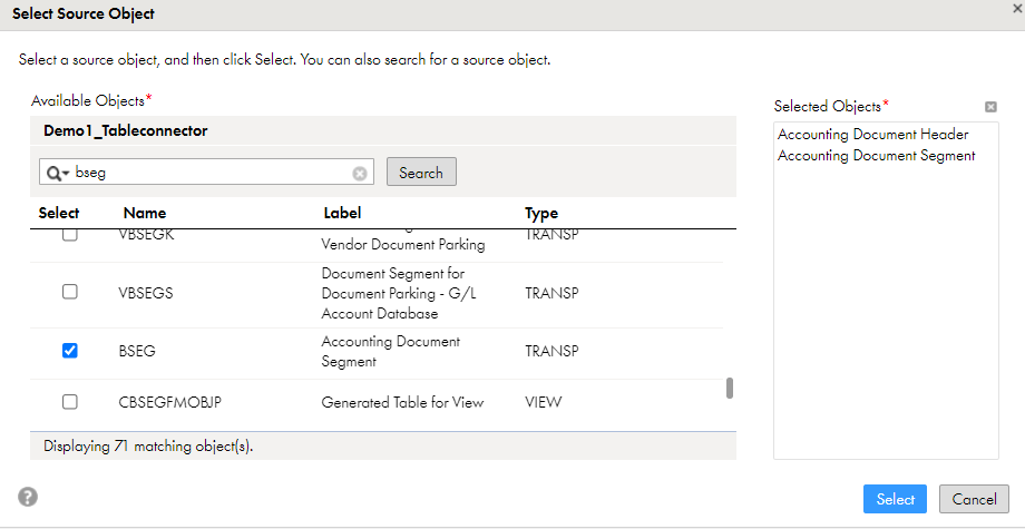 The BSEG cluster table is selected.