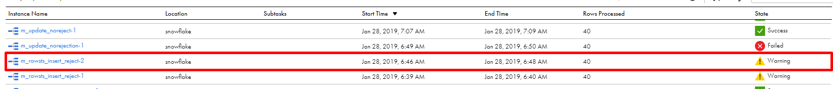 You can view the number of processed rows for the jobs: