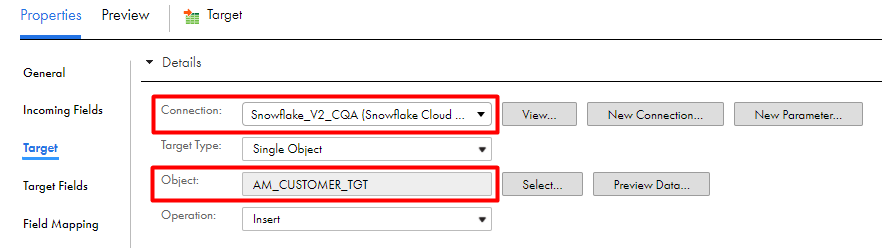 The connection is switched to Snowflake Data Cloud type.