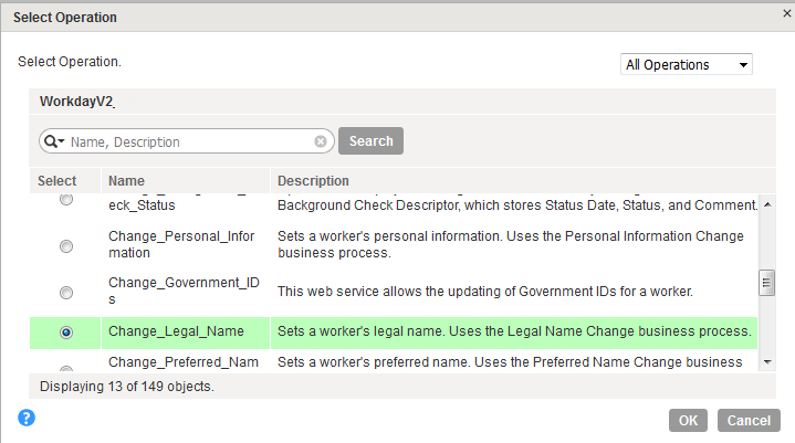 You can view the list of Write operations from where you can select the Change_Legal_Name operation.