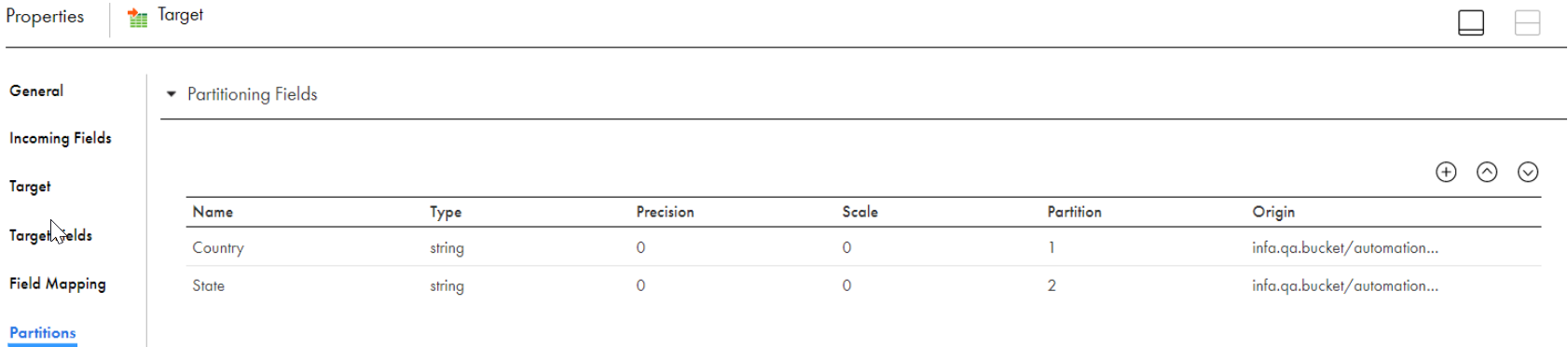 The image shows the list of partition columns