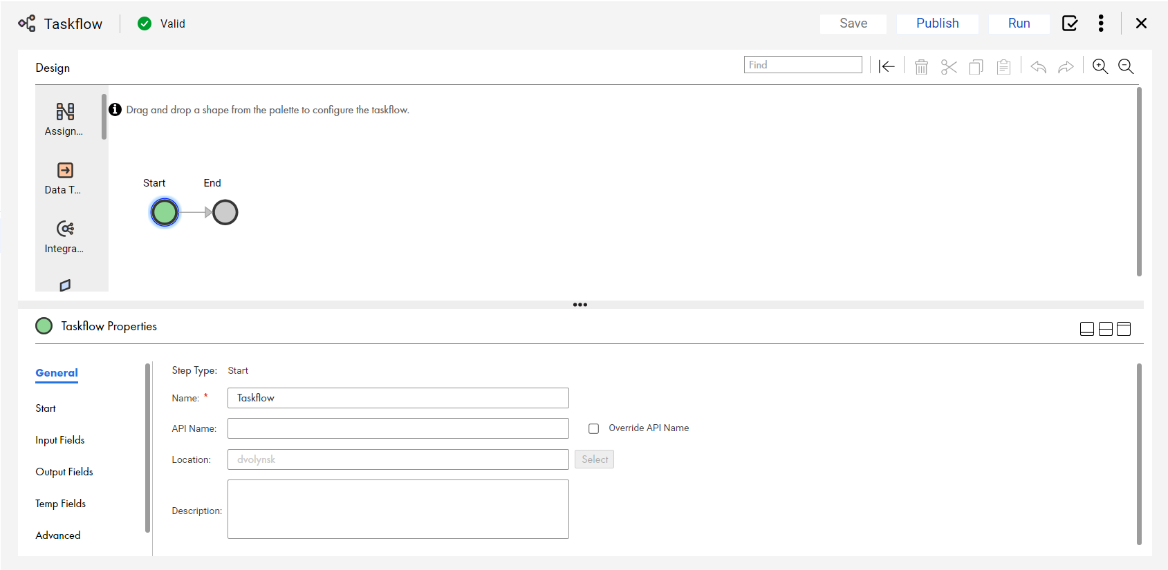 The image shows a basic taskflow on the canvas.