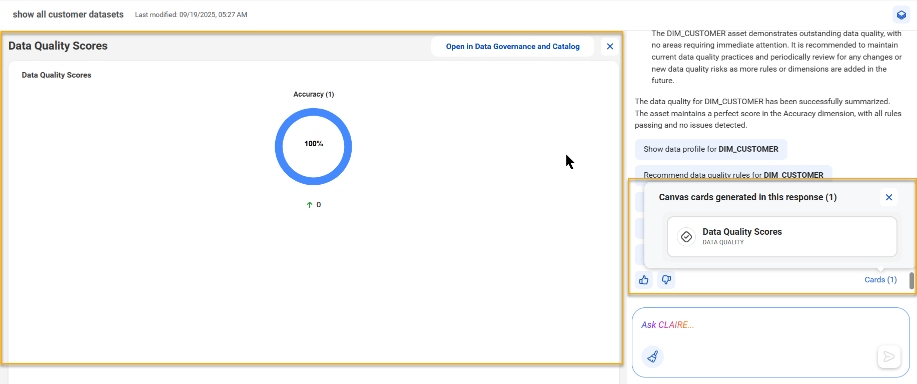 The conversation page displays the generated canvas card with its details shown on the canvas.