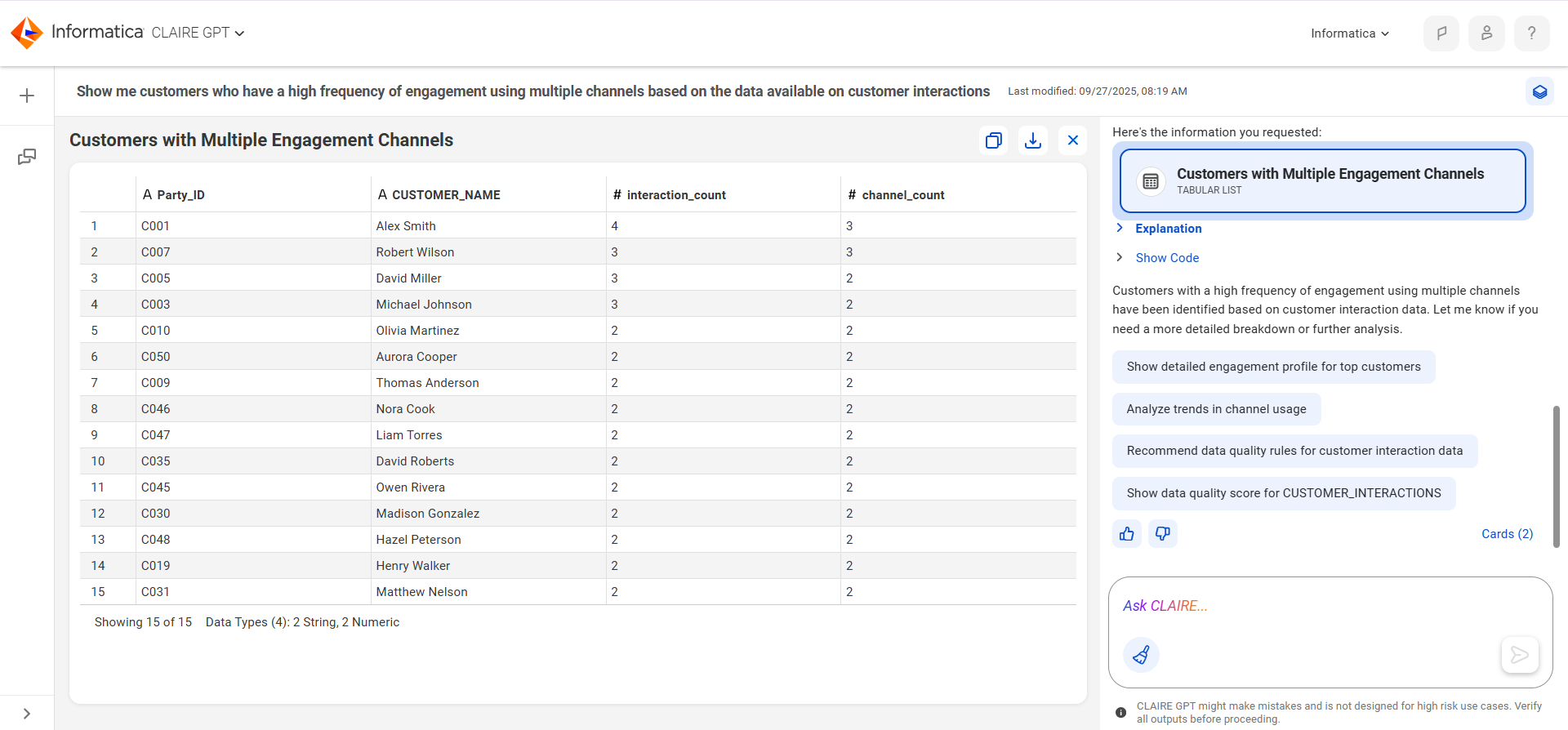 The canvas displays customers with a high frequency of engagement.