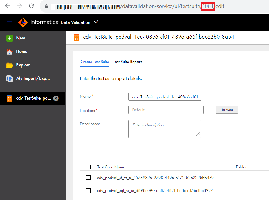 The image shows the test suite ID highlighted, which is 1063.
