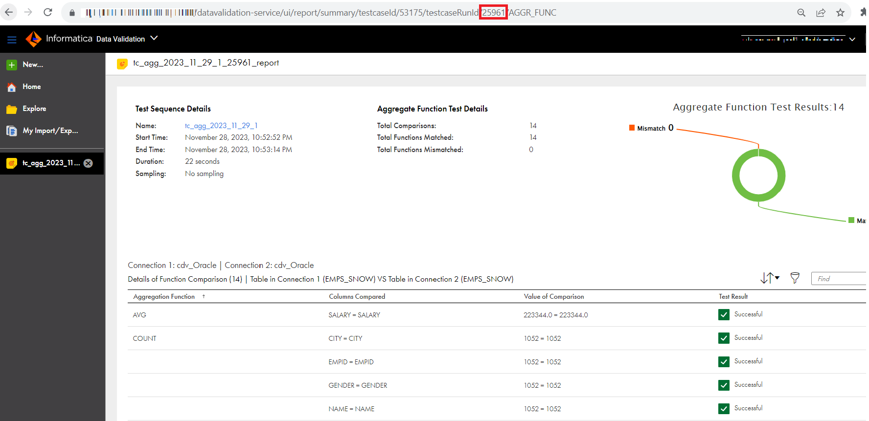 StringThe image shows the test case run ID highlighted, which is 25961.