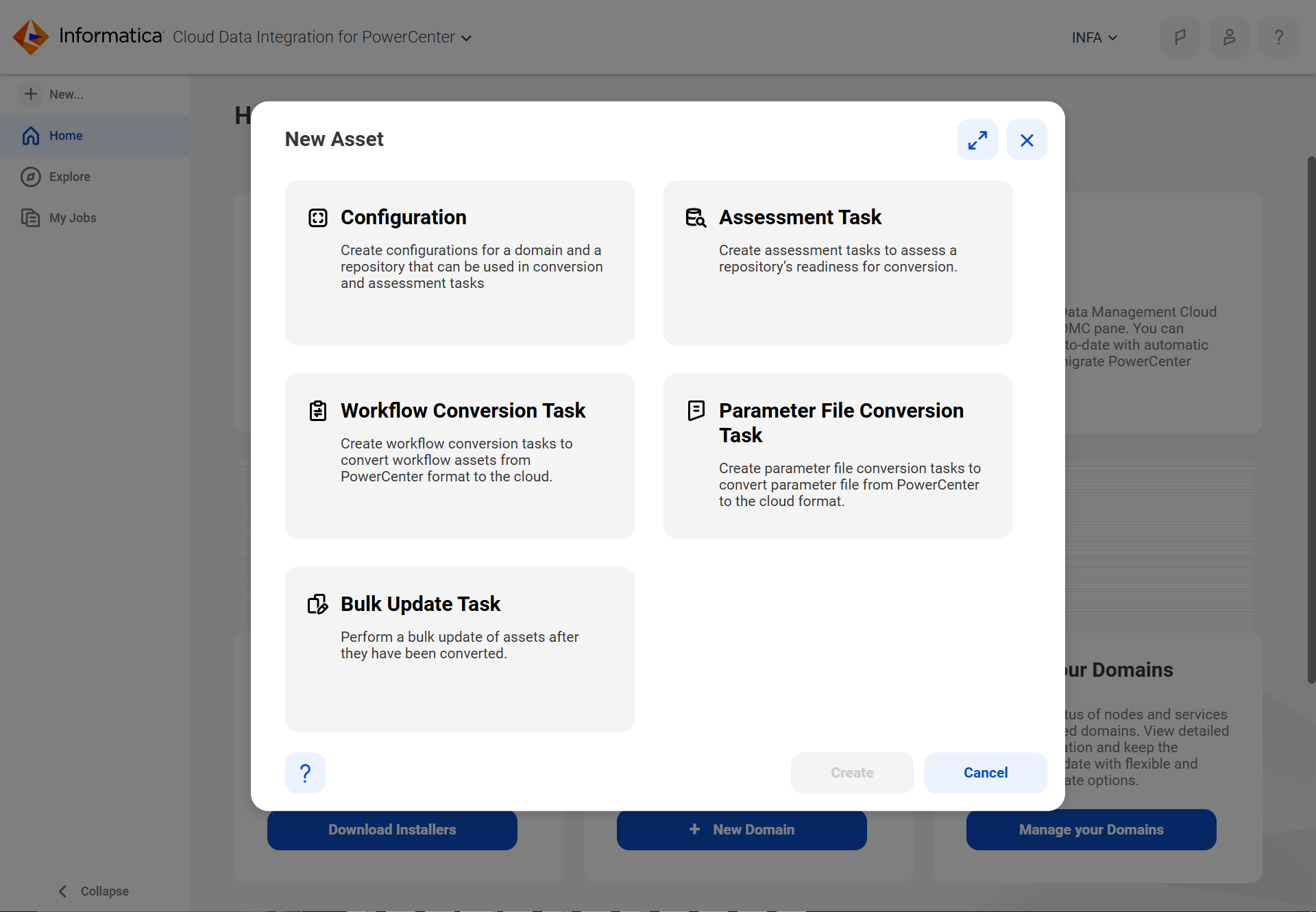 The New Asset dialog box shows all the available options.