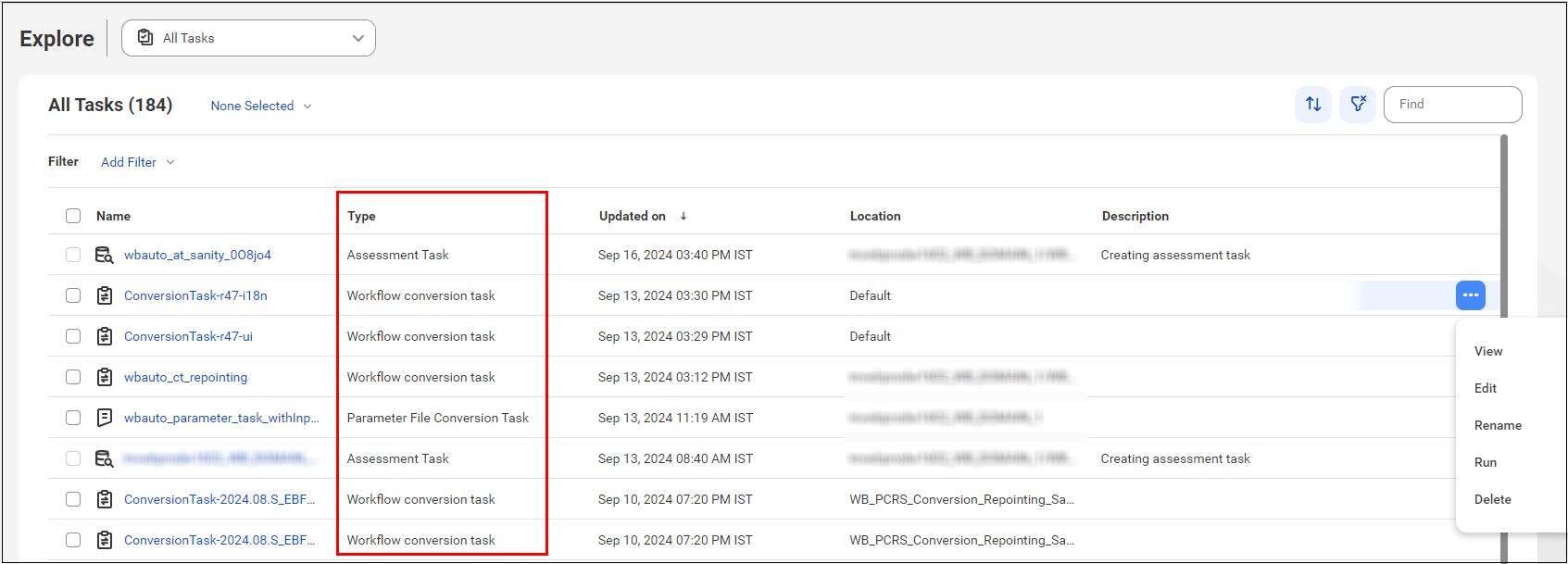 All Tasks page displaying the list of available tasks.