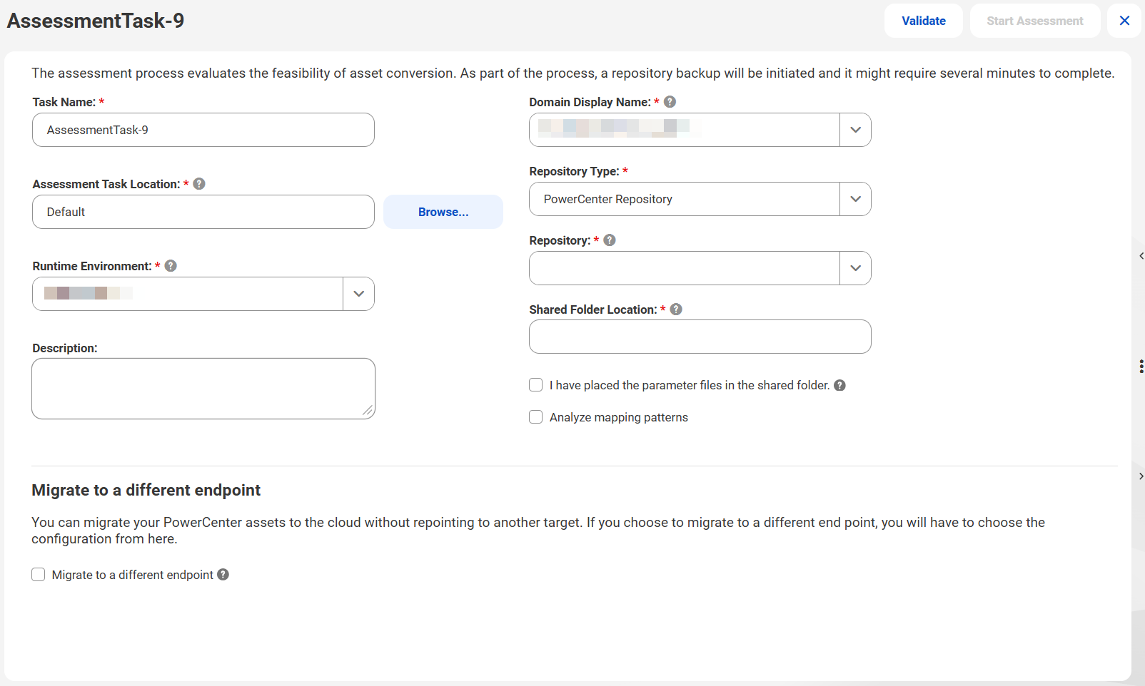 The new assessment task page to assess repositories.