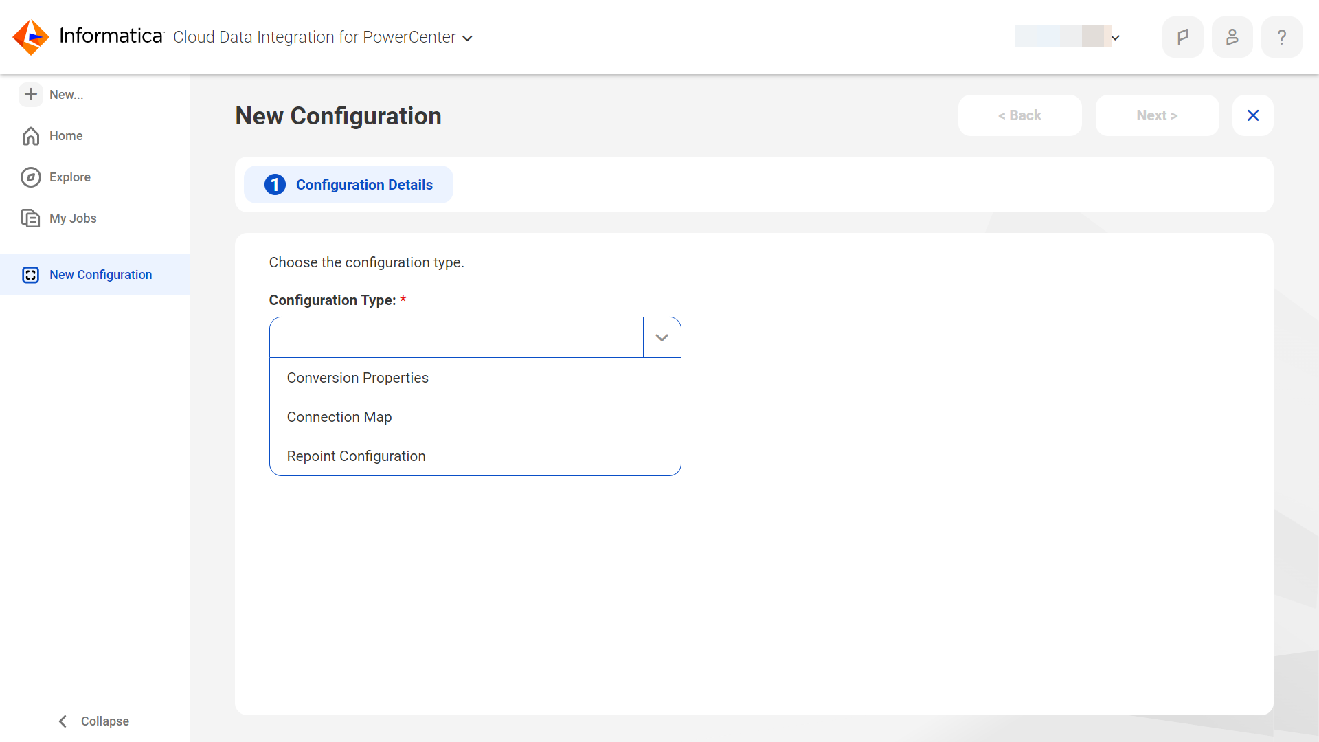 The New Asset Configuration page shows all the available configuration options - Conversion Properties, Connection Map, and Repoint Configuration.