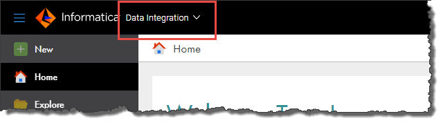 The service switcher appears in the upper left corner of the screen. When you're in Data Loader, it says, "Data Integration."